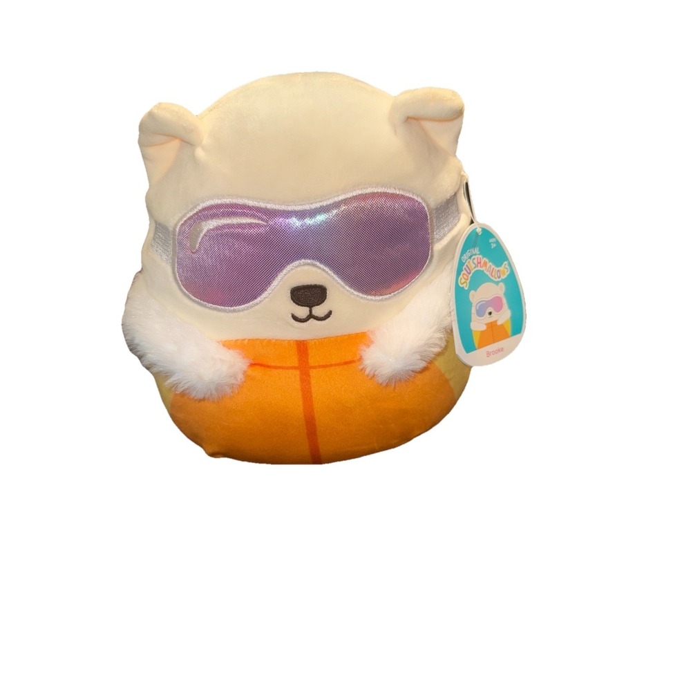 NWT Squishmallows 8" Brooke Polar Bear Plush Goggles Yellow Orange KellyToy